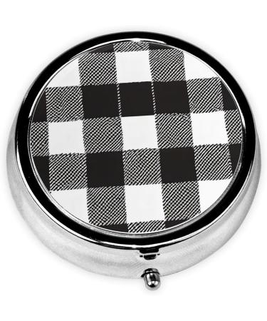 Black and White Plaid Mini Round Pill Box | 3 Compartment Travel Organizer | Portable Medicine Case for Home & Office - Buy Online on GoSupps.com