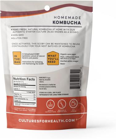 Cultures for Health Dehydrated SCOBY Kombucha Starter | DIY Fizzy Fermented Tea Probiotic Drink | Heirloom Culture Makes Limitless Batches | Dairy Free Gluten Free Vegan Superfood | pH Strips Included - Buy Online on GoSupps.com
