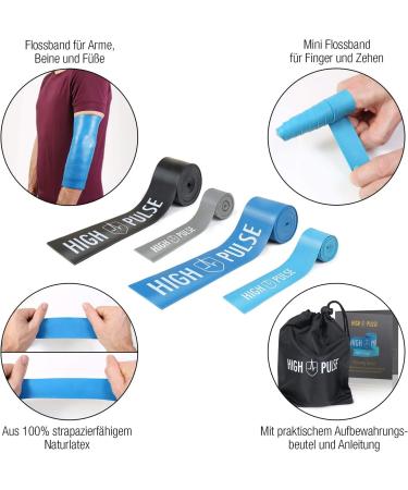 High Pulse Flossing Band Set - Enhance Joints & Tendons | Includes Free Transport Pocket & Mini Fins for Toes & Fingers | 1.5mm & 1mm Thickness - Buy Online on GoSupps.com