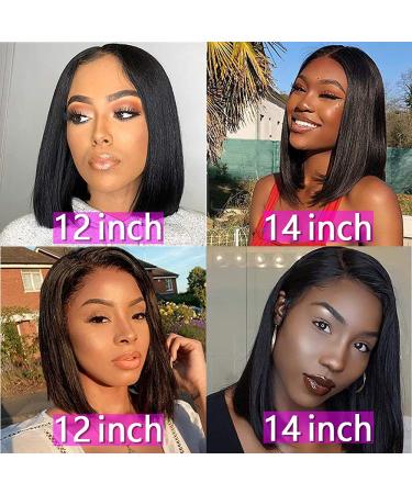 Short Bob 12 Inch Human Hair Lace Front Wig for Black Women - Brazilian Virgin Hair, 150% Density, Pre Plucked with Baby Hair - Natural Color - Buy Online on GoSupps.com