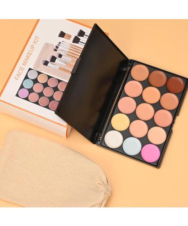 Wood Collection Concealer Cover Cream Palette with 11 Brushes - 15 Colors Professional Makeup Kit for Highlighting & Contouring #032 - Buy Online on GoSupps.com