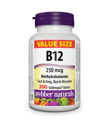 Webber Naturals Vitamin B12 250 mcg Methylcobalamin 200 Sublingual Tablets - Buy Online on GoSupps.com