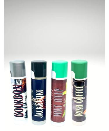 Bourbon Lip Balm 4-Pack Whiskey Flavored Lip Care - Irish Coffee Jack'n Cola Mint Julep and Bourbon Flavor - Smooth Bold & Irresistible!