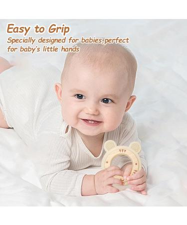 Natural Wooden Biting Ring & Tiger Silicone Toy | BPA-Free Baby Gift | Sustainable Wooden Toys for Infants - Buy Online on GoSupps.com
