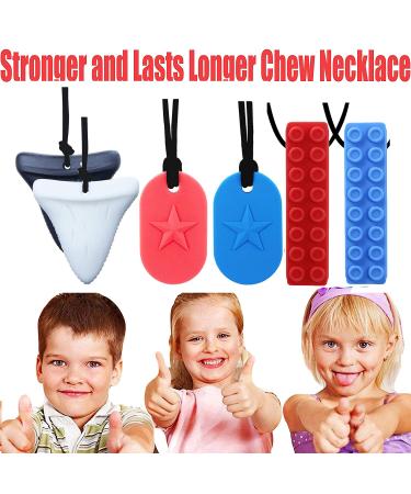 GNAWRISHING Chew Necklace 6-Pack - Dog Tag Shark and Building Block Design - Ideal for Autistic ADHD SPD Oral Motor Kids (Durable) - Buy Online on GoSupps.com