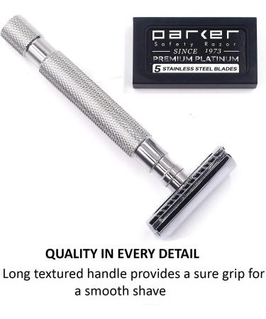 Parker 64S Stainless Steel Handle Double Edge Safety Razor | 5 Premium Blades | International Shipping Available - Buy Online on GoSupps.com