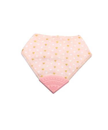 V&D HOME - Baby and Toddler Dribble Bib with Teether | 0-18 month Teething Bibs for Baby and Toddler | 100% BPA & Pthalate Free | Bandana bib with teether Pink Hearts
