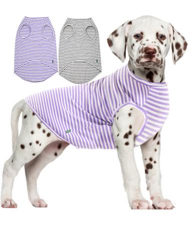 Sychien cooling dog shirt summer combed cotton breathable for boys and girls size M violet / gray / white striped medium violet / white gray / white striped