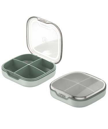 Pill Organizer Travel Pill Box Small Pill Case for Purse & Pocket 4 Compartments Pill Case Daily Medicine Vitamin Box Fish Oil Box Supplement Box (Green Two Pack) Two pack Green