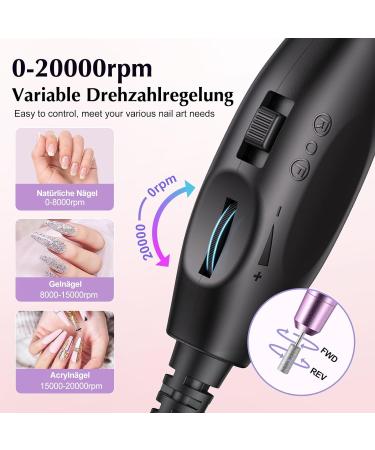 Coslus Electric Nail Cutter for Gel & Acrylic Nails - 20 000 RPM Adjustable Speed & Direction - Manicure & Pedicure Set (Purple) - Buy Online on GoSupps.com