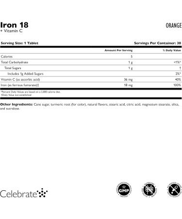 Celebrate Iron+C 18mg Chewable Tangerine 30 Count - Buy Online on GoSupps.com