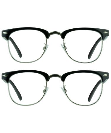 proSPORT Horn Rimmed Reading Glasses Vintage Classic Semi Rimless Men Women 2 Pairs Combo 2 Pairs Black 4.5 x