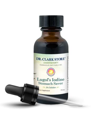 Dr. Clark Lugols Iodine 2% Solution - Aqueous Potassium Iodide and 2% Granular Iodine - Natural Stomach Relief and Healthcare - 1 fl. Oz with a Dropper