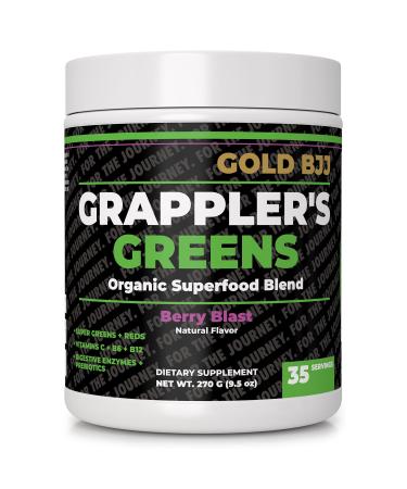 Gold BJJ Grappler's Greens Powder - Organic Superfood for Jiu Jitsu Athletes with Digestive Enzymes and Probiotics Berry Blast