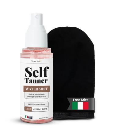 Team Tan Self Tanning Water - Vitamin Infused Self Tanner Mist for Hydrating Face and Body Sunless Tanning Spray for Fake Tan No Streaks Orange Tints or Nasty Smell (Light)