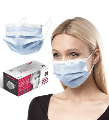 HARD 50 pieces Disposable Face Masks | Made in Germany | Type IIR & CE certified | Breathable Triple Layer - Filtration 99 78% | Elastic Earloops | Mouth Co - Adults - Blue 50 Piece standard size (17 5 cm x 9 5 cm) Blue