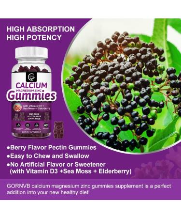 Calcium Magnesium Zinc Gummies with High Absorption Magnesium Glycinate 300mg Potassium - Plant Complex Calcium Magnesium 2:1 Ratio with D3 Sea Moss for Bone Immune & Sleep Support Vegan-2 Pack 60 Count (Pack of 2) - Buy Online on GoSupps.com