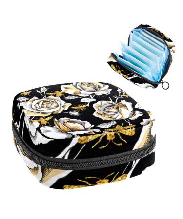 Gold Rose Flowers Women Binding Storage Pocket Feminine menstrual cup bags Stillpad holder tampon pockets Portable period pocket for women teenage girls 1 piece multicolored 10