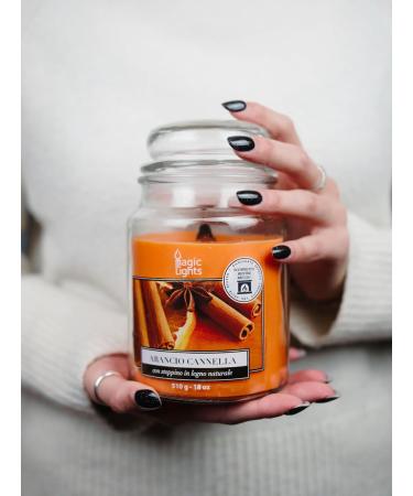 Magic Lights Orange Cinnamon Candle - 510g | Natural Wood Wick | Eco-Friendly Vegetable Wax | Made in Italy - International Shipping Available - Buy Online on GoSupps.com