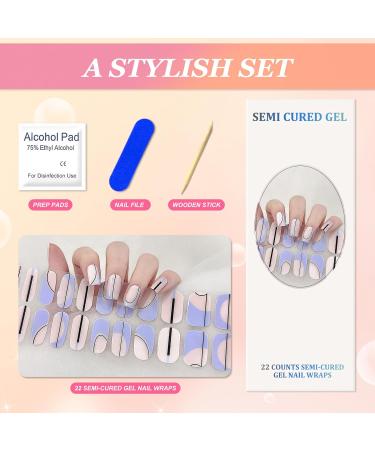 Semi Cured Gel Nail Wraps 22Pcs Light Purple Gel Nail Polish Strips Self-Adhesive Gel Nail Stickers Salon-Quality French Manicure Stickers with Soft Glossy Gel Finish - Black Lines Design - Buy Online on GoSupps.com