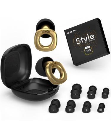 Audree Style Ear Plugs for Noise Reduction Reusable High Fidelity Earplugs for Concerts Musicians Motorcycles Study Parent Party Flights & Noise Sensitivity 18-29dB Noise Cancelling Gold