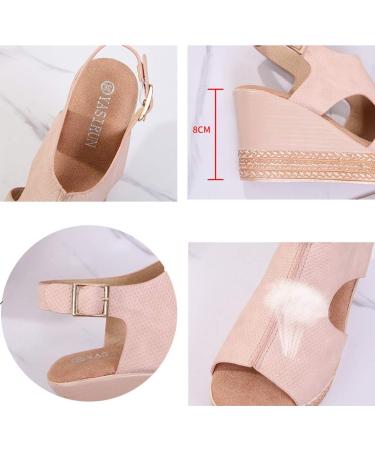 Buy Women's Summer Hollow Fish Mouth Wedge Sandals | Fashionable Peep Toe Platform High Heel Sandals in Black & Pink - EU Sizes 35 36 38 - Buy Online on GoSupps.com