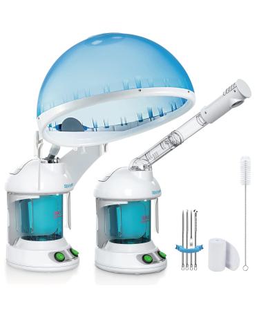 DENFANY Hair Steamer 2 in 1 Hair and Face Steamer for Natural Hair with UV Ozone Face Steamer Hair Humidifier Moisturising Hydration System Sprayer for Personal Care Use at Home and Salon Light Blue