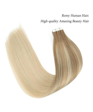Buy Real Hair Balayage Tape In Extensions - Platinum Blonde & Ash Brown 45cm | 50g Invisible Double-Sided 20 Pieces - Buy Online on GoSupps.com