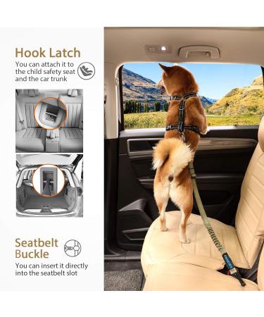 IOKHEIRA Dog Seat Belt - Adjustable Olive Green Dog Car Belt with Universal Plug & Locking Bar for Safe Travel - Buy Online on GoSupps.com