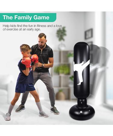 Inflatable Kids Punching Bag 160cm - Freestanding Boxing Equipment with Air Pump for Karate & Martial Arts Practice - Relieve Energy - Black Large - Buy Online on GoSupps.com