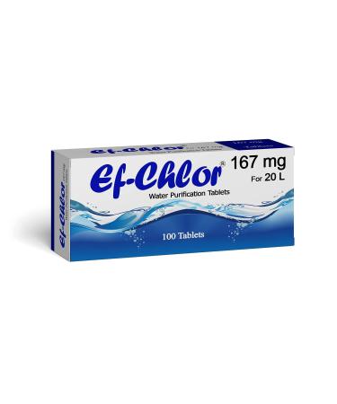 Ef-Chlor Water Purification Tablets/Drops (167 mg - 100 Tablets) - Potable Water Treatment Ideal for Emergencies, Survival, Travel, and Camping, Purifies (5.2-6.6) Gallons Water in 1 Tablet