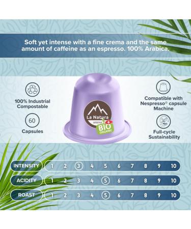 La Natura Lifestyle LUNGO BIO 60 COFFEE CAPSULES compatible with Nespresso capsule machines | 100% industrially compostable coffee capsules | Ecological - Buy Online on GoSupps.com