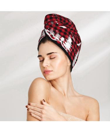 Buy Hair Towel Wrap - Quick Drying Turban with Button | Christmas Tree Buffalo Plaid - Buy Online on GoSupps.com