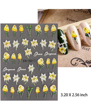 FULDGAENR 5D Embossed Flower Nail Stickers - Self Adhesive Botanical Designs for Nail Art - Buy Online on GoSupps.com
