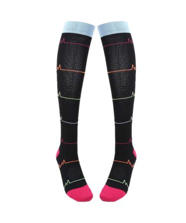 Jerliflyer compression socks 1 pair of sports printing stockings Elastic calf care sports socks breathable acrylic fiber socks and ride (black lightning)
