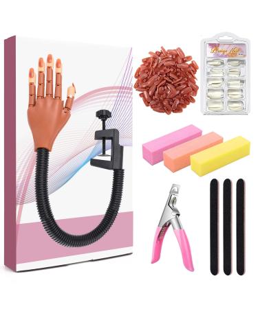 Practice Hand for Acrylic Nails, Adjustable Fake Mannequin Hands for Nails Practice, Flexible Movable Nail Tools Kits Practice Hand with Nail File, Clipper and 100pcs Coffin Nail Tips nail hand with tools