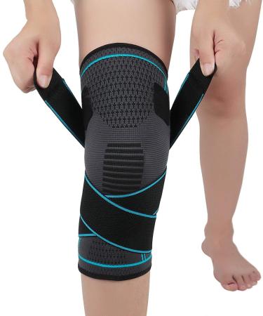 NTRH Knee Brace for Arthritis ACL and Meniscus Tear Adjustable Knee Sleeves for Sports Knee Support for Men and Women (single) Blue-XL