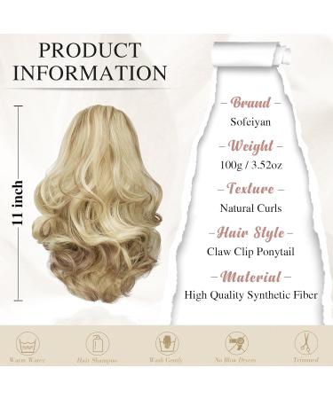 Sofeiyan Ponytail Extension 28cm | Clip In Short Curly Synthetic Hair Extensions for Women - Light Ash Brown & Bleaching Blonde - Buy Online on GoSupps.com
