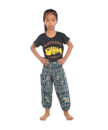 Lofbaz Children Hippy Thai Harem Aladdin Pirate Kids Pants Bohemian Baggy Colorful 0-3 Months Elephant Teal Green