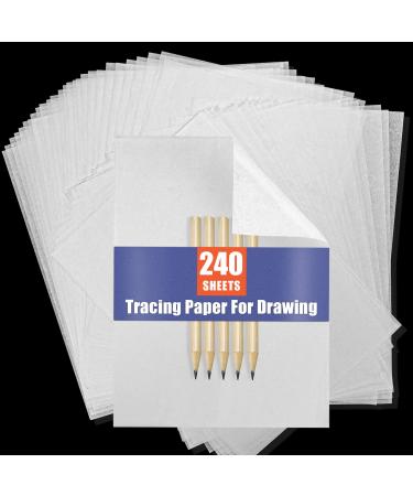Transfer Paper Tracing Paper for Drawing Trace Paper - PSLER 240 Sheets White Translucent Tracing Paper with 5Pcs Pencil on Artist Lettering Sketch Drawing for Pencil Ink Markers A4 Size 8.5 X 11 Inch 240PCS White tracing