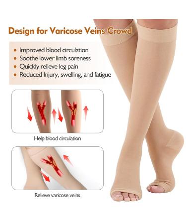 Bounfend Compression Socks 20-30mmHg - Knee High Open Toe Medical Grade Stockings for Men & Women | Varicose Vein Relief Swollen Legs Shin Splints Travel | Beige L Large - Buy Online on GoSupps.com