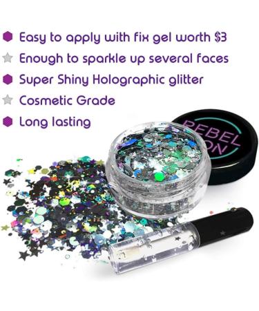  B-Creative Cosmetic Glitter for Face Body & Hair - Silver Holographic Glitter Blend - Festival & Rave Essential Makeup - Includes durable fixed gel so you can shine right out of the box - Buy Online on GoSupps.com