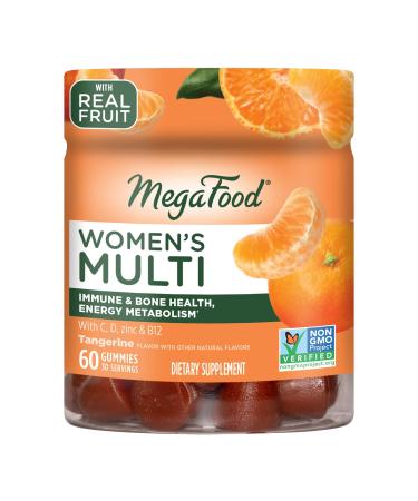 MegaFood Women's Multi - Multivitamin Gummies for Women with C D Zinc B12 Choline & Fruit - Immune & Bone Health Energy Metabolism - Vegetarian - Tangerine - 60 Gummies (30 Servings) 60 Count (Pack of 1)