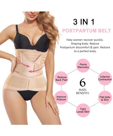Gotoly 3-in-1 Postpartum Belly Wrap Waist/Pelvis Recovery Belt - Beige M | Tummy Control Girdle & Body Shaper - Buy Online on GoSupps.com