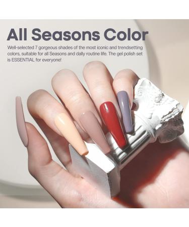 Modelones Gel Nail Polish Set - 7 Colors Nude Pink Brown Gray Kit | Salon-Quality Soak Off Polish with LED Lamp | Classic Modern Manicure Gift Kit - Buy Online on GoSupps.com