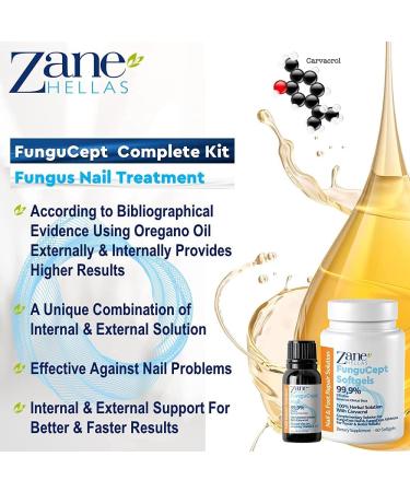 Zane Hellas FunguCept Complete Nail Solution - Visible Results in 4 Weeks - 0.33 oz (10ml) + 60 Softgels - Buy Online on GoSupps.com