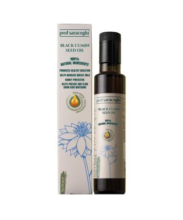 Prof Saracoglu Premium Black Seed Oil Cold Pressed (Glass Bottle) - 100% Turkish Nigella Sativa - Unrefined & Solvent Free - Liquid Black Cumin for Hair, Skin & Immune Support - Non-GMO, Mild Taste - 8.45 Fl Oz (250ml)