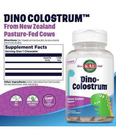 KAL Dino Colostrum Chewables - Dark Chocolate Flavor - Immune & Growth Support for Kids - 60 Servings - Buy Online on GoSupps.com
