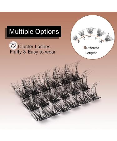 Veleasha 72pcs DIY D Curl Lash Clusters | Volume & Natural Look Individual Lashes | 8-16mm Mix Length False Eyelashes for Home Extensions - Buy Online on GoSupps.com
