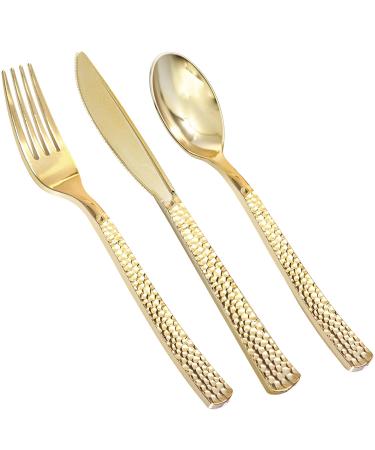 Supernal 360pcs Plastic Gold Silverware,Plastic Gold Cutlery,Disposable Gold Plastic Utensils,120 Gold Knives,120 Gold Forks,120 Gold Spoons,Perfect for Birthday,Party,Wedding